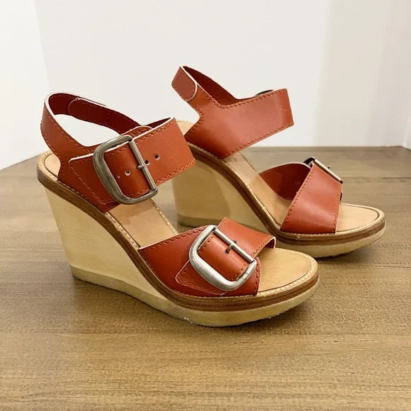 Chloe Wood Heel Wedge Sandals 38.5 - Picture 1 of 11